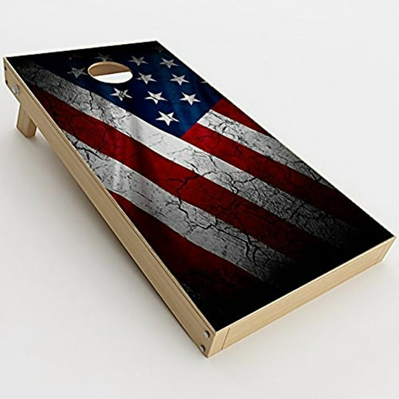 Skin Decal Vinyl Wrap for Cornhole Outdoor Board Game Bag Toss (2 x Pcs. Skins only) / American Flag Distressed