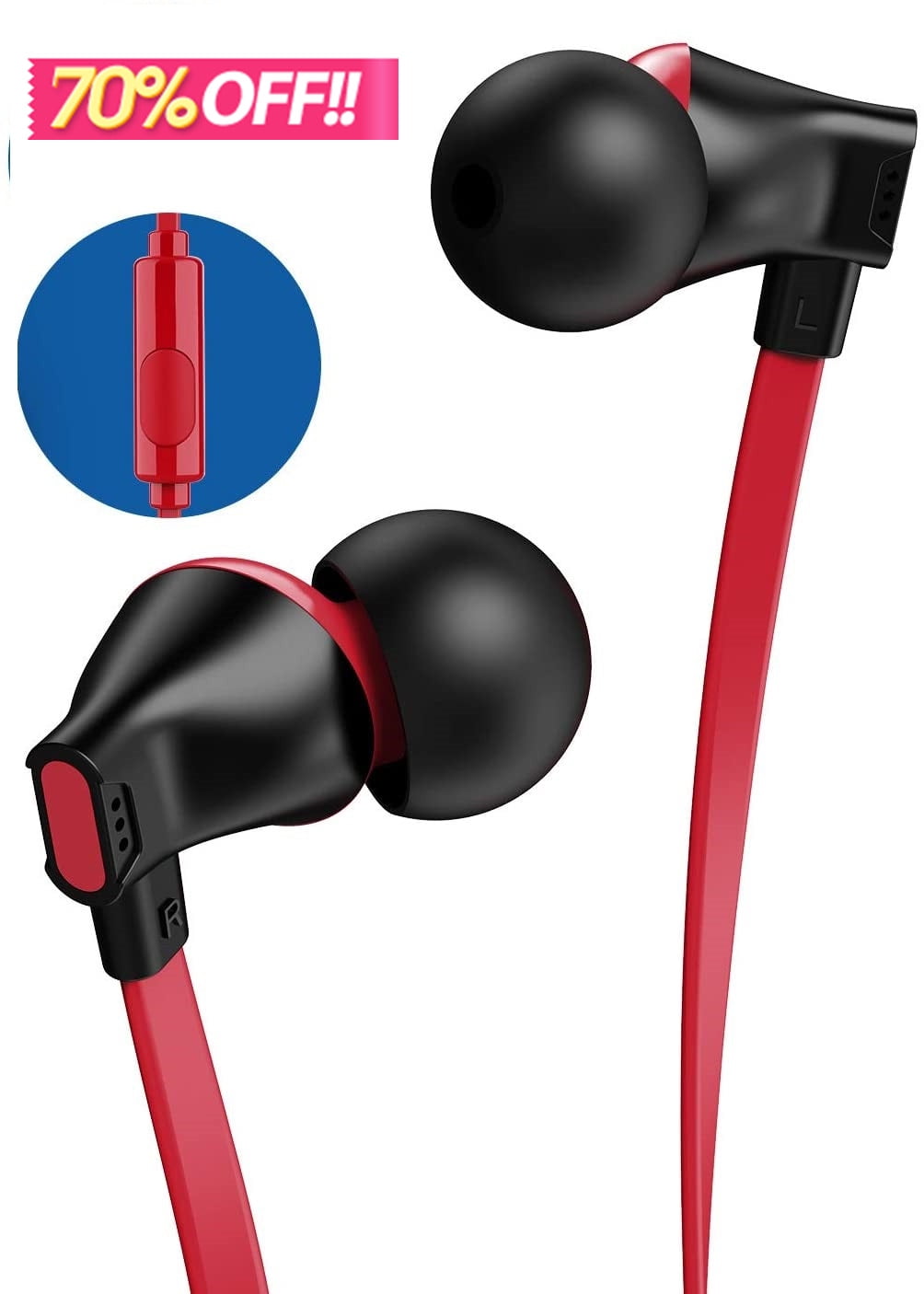 Earphones,in-Ear Headphones Stereo Earbuds with Microphone for iPhone, iPod, iPad, Samsung Black Red