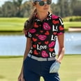 thumbnail image 3 of COEQINE Women 1/4 Zip Golf Shirts for Valentine's Day Quick Dry Fit Moisture Wicking Golf Polo Shirt Lightweight Short Sleeve Tennis Activewear Love Red Heart Lip Print Sportswear, XS, 3 of 7