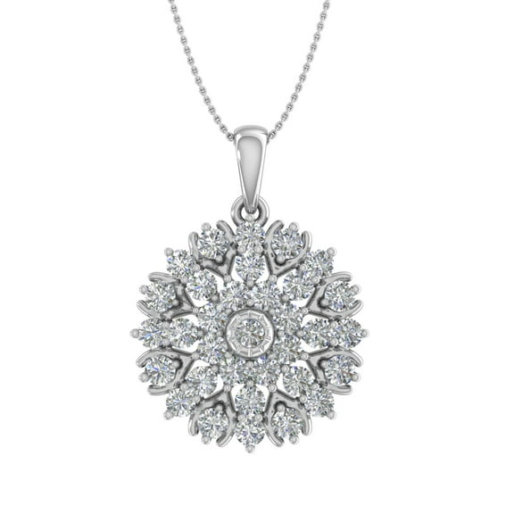1 Carat (ctw) Diamond Flower Shaped Pendant Necklace in 14K White Gold (Silver Chain Included) - IGI Cert (SI1-SI2 Clarity)