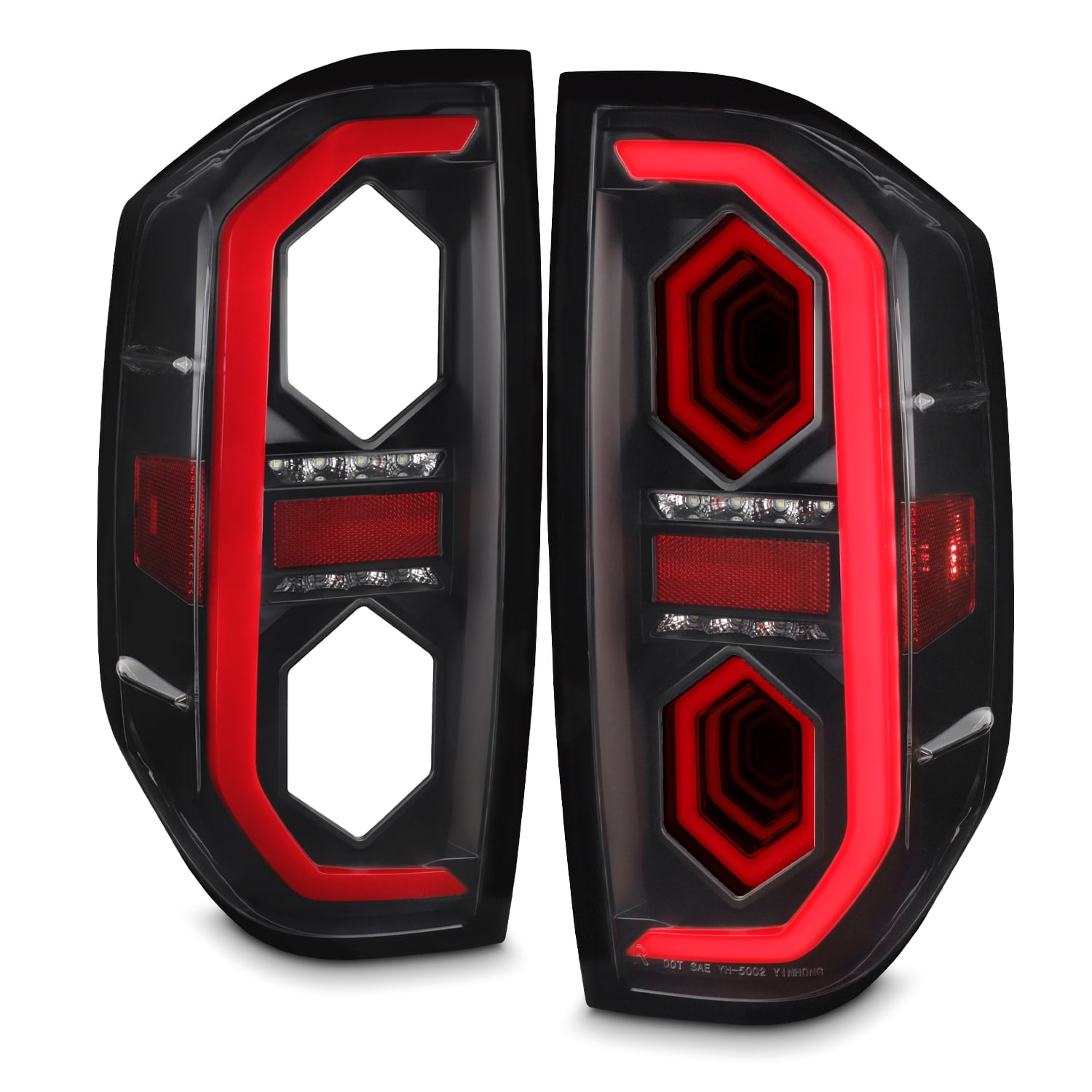 AKKON - Fits 2014-2021 Toyota Tundra [Full LED] Tube Signal Reverse Swithback Mirror 3D Brake Black Tail Lights Pair