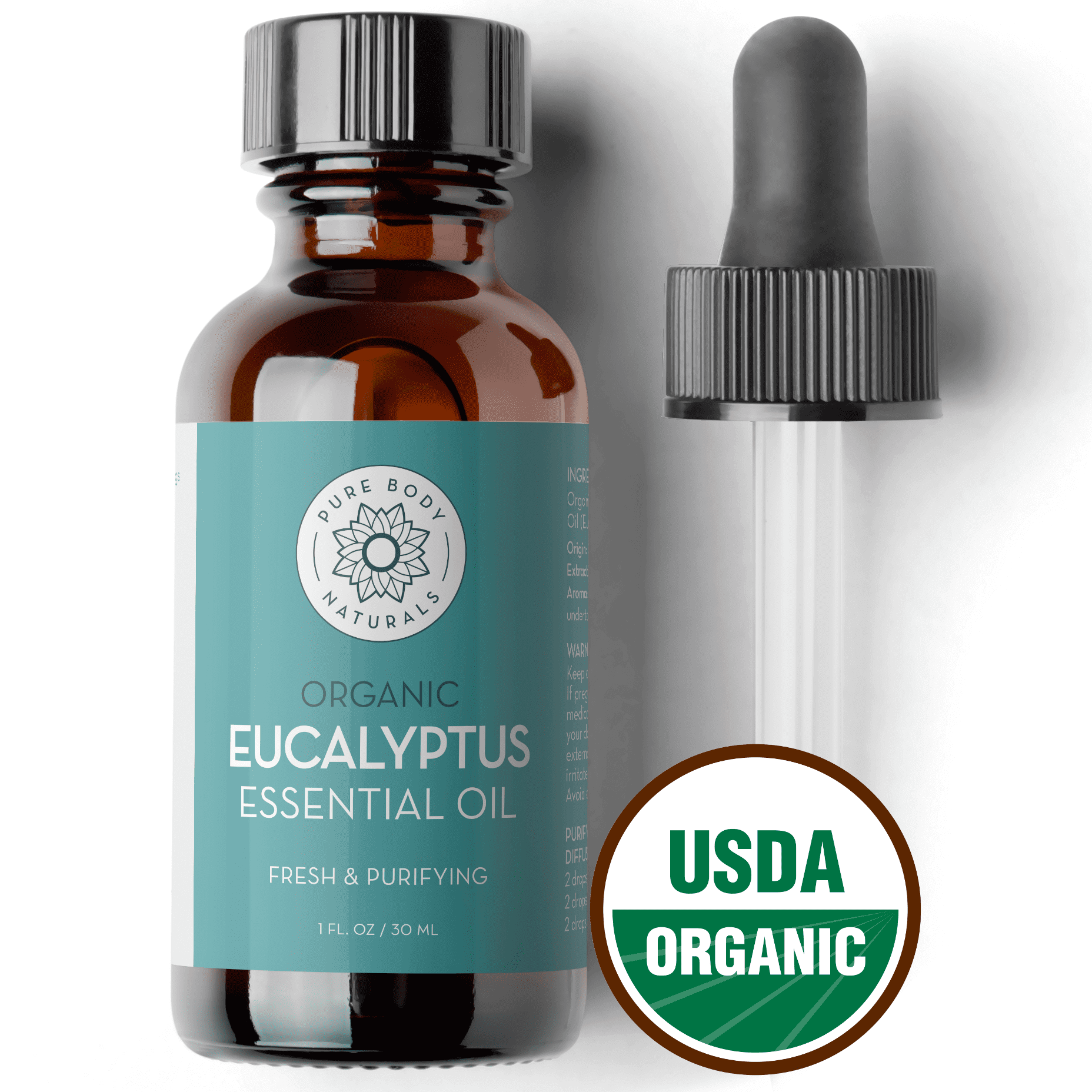 Organic Eucalyptus Oil for Hair, Skin, Undiluted Therapeutic Grade 1fl oz by Pure Body Naturals