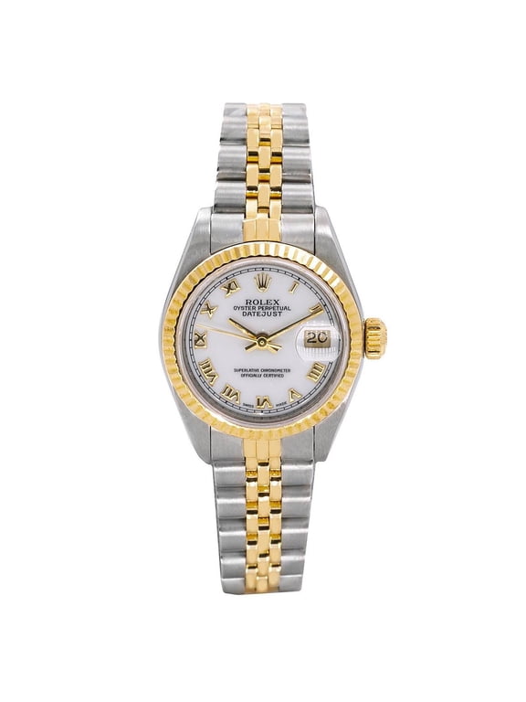 Pre-Owned Rolex Datejust 26MM 6917 White Roman Dial Fluted Bezel Two Tone Yellow Gold Jubilee Bracelet