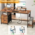 thumbnail image 3 of Satifur 55" Rustic Brown Computer Office Desk with Drawers & Charging Station, Gaming Desk with Movable Monitor Stands, Storage Shelves & File Cabinet, 3 of 8
