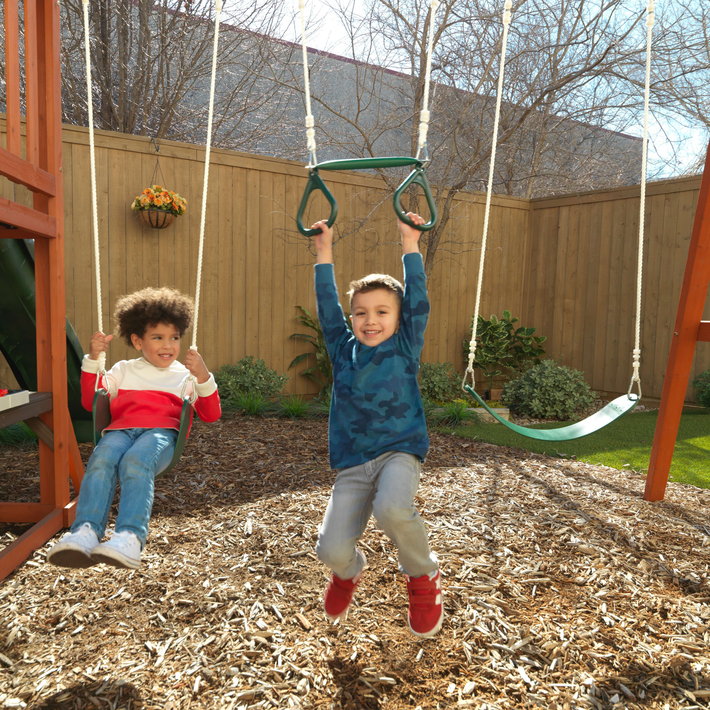 KidKraft Austin Wooden Outdoor Swing Set with Slides, Swings, Kitchen and Rock Wall - image 14 of 27