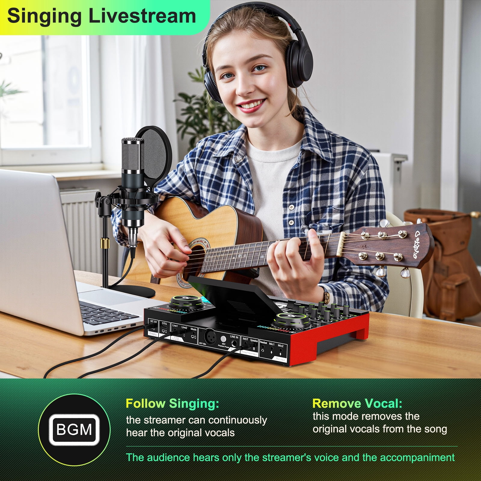 Tenlamp Digital Multifunction Podcast Mixer G10-P15 with Condenser Microphone and Bluetooth 1-Pack