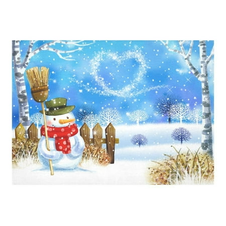 Snowman Vinyl Tablecloth MYPOP Fashionable Christmas Snowman Snowflake Cotton Linen Tablecloth Set 60x84 Inches - Winter Snow Desk Table Cloth Cover for Holiday Party Decoration ()
