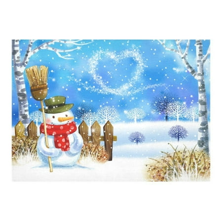 MYPOP Fashionable Christmas Snowman Snowflake Cotton Linen Tablecloth Set 60x84 Inches - Winter Snow Desk Table Cloth Cover for Holiday Party