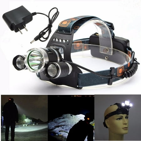 5000 Lumens LED Headlight Headlamp Flashlight Torch Waterproof Rechargeable 3 x T6 + AC Charger For Hiking Camping Riding Fishing ( Not Included Battery