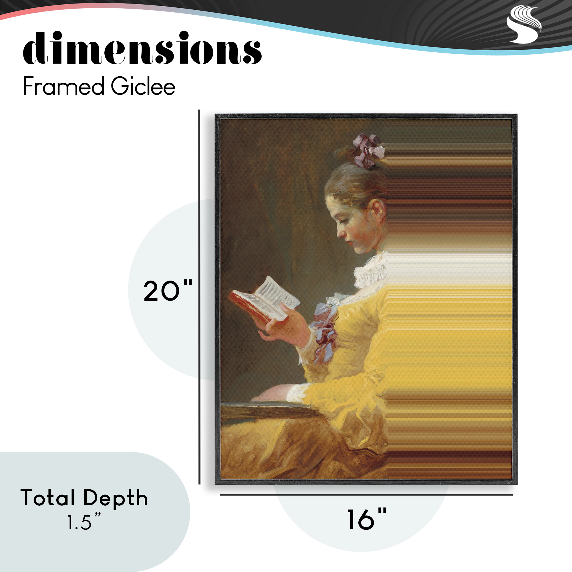 Vintage Lady Reading with Gradient Streaks Black Framed Giclee Art, design by Seven Trees Design