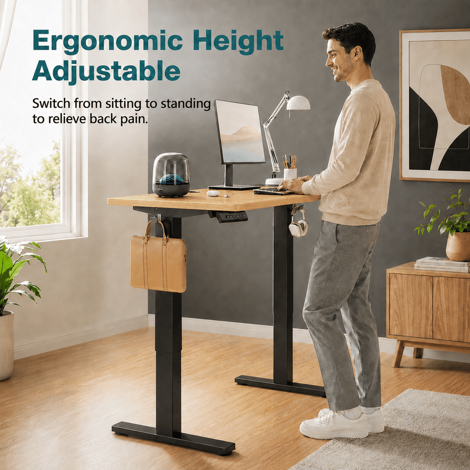 Alvantor Standing Desk, 28.7''- 48'' Height Electric Height Adjustable Home Office Desk with 3 Memory Presets, Sit and Stand Up, T-Shaped Frame