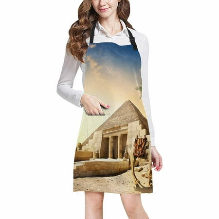 

ASHLEIGH Egypt Camel near Pyramid and Columns with Statues Adjustable Bib Apron with Pockets Commercial Restaurant and Home Kitchen Apron for Women Men
