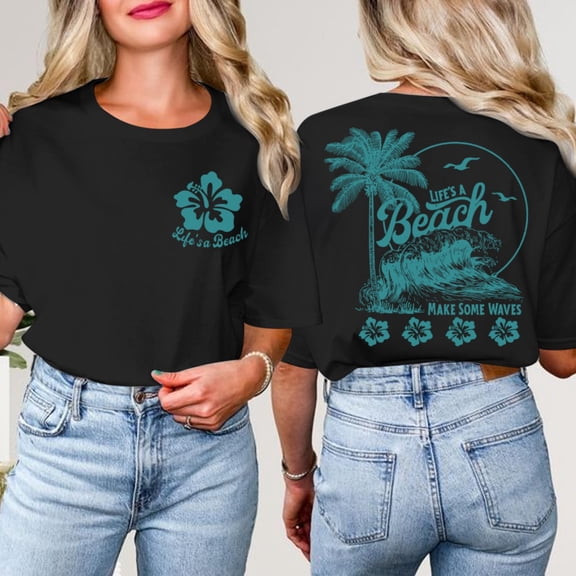 Beach T Shirts for Women Hibiscus Flower Palm Tree Shirt Tropical Graphic Tees Summer Beach Vacation Tops