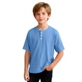 thumbnail image 6 of ITSAME Boys Henley T-Shirts, Comfort Breathable Loose Fit Short Sleeve Summer Casual Fashion Tops Blue Size 7, 6 of 7