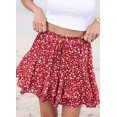 thumbnail image 4 of Pantalones cortos SimpleFun Y2K de chifón con volantes florales para mujer, color rojo, 4 of 6