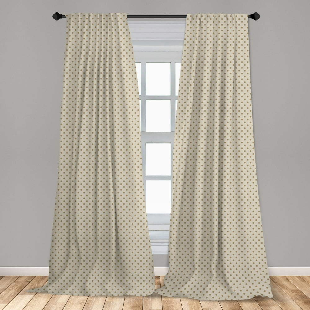 Beige Curtains 2 Panels Set, Traditional Polka Dots Classical Motifs