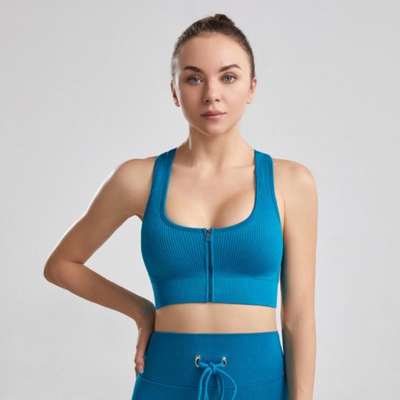 Women Zip Front Closure Sports Bra High Impact Push Up Wirefree Yoga Bras Racerback Workout Gym Bra Tank Top Bra