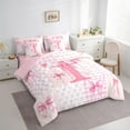 thumbnail image 3 of Castle Fairy Bow Letter Monogrammed T Bedding Comforter Set,Kawaii Plaid Full Bedding Set, 3 of 8