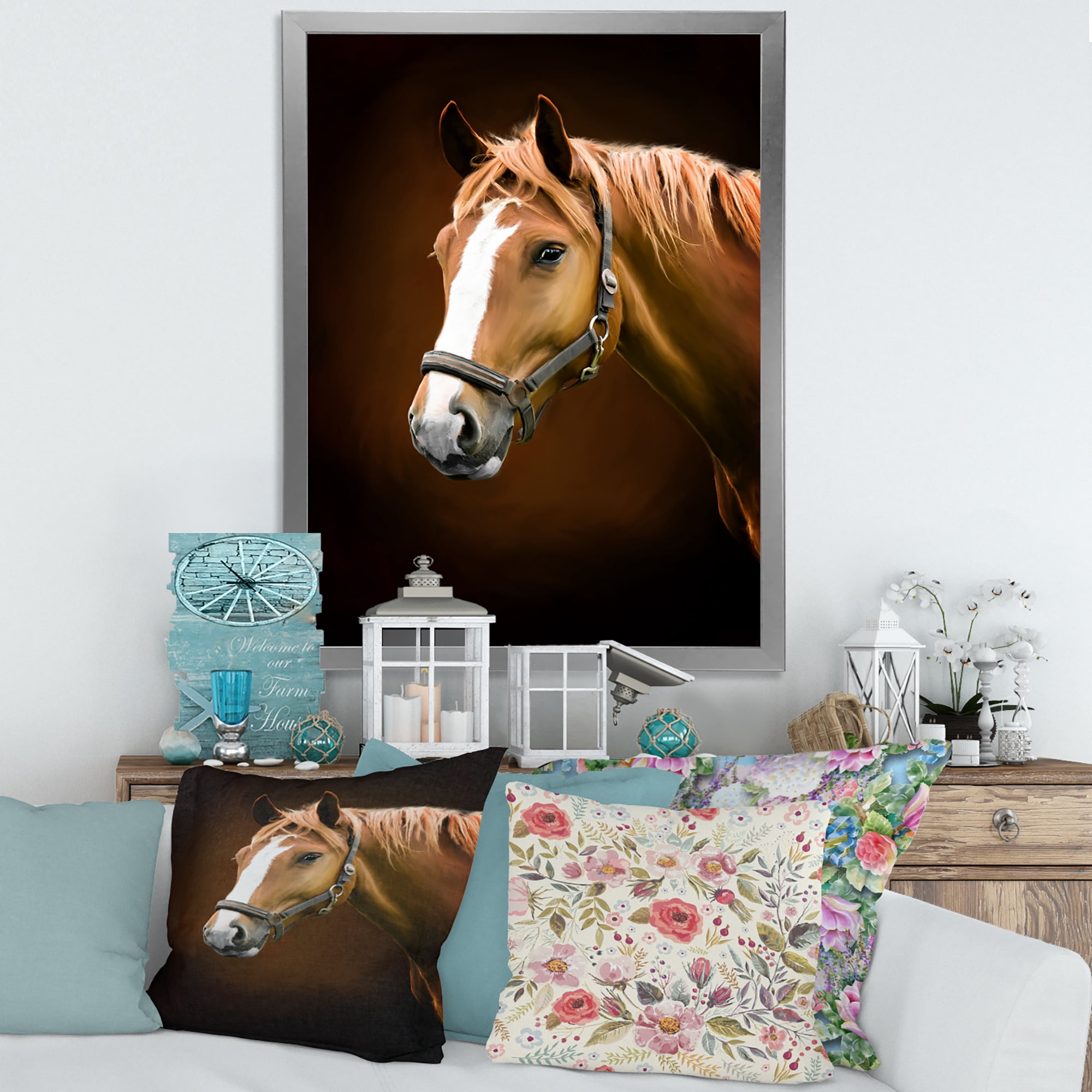 Designart 'Brown Horse With White Nose Portrait' Farmhouse Framed Art Print