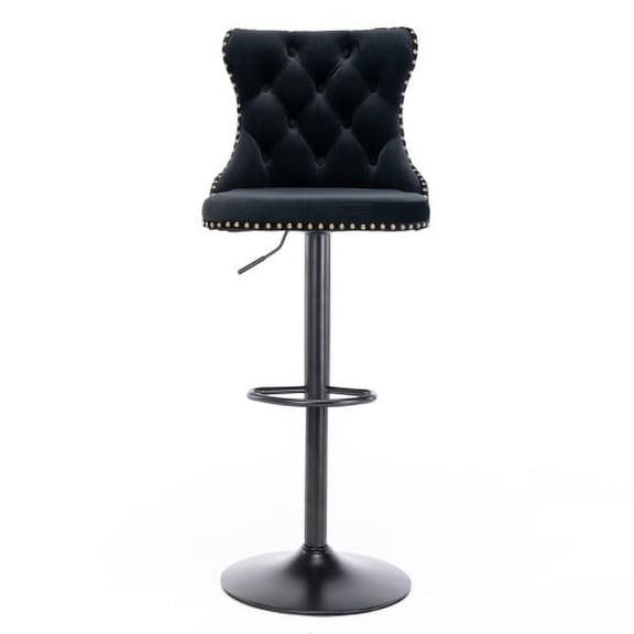 Knubmt Set of 2 Velvet Upholstered Swivel Barstools with Footrest, Adjusatble Height Bar Stools for Home, Bar, Dining Room, Black