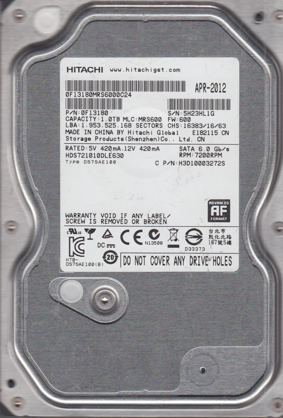 Disque Dur Interne Hitachi 2.5″ – 5400 Rpm – Modèle HTS547575A9E384 – Occasion