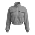thumbnail image 4 of Ynynloco Women's Cropped Bomber Jackets Lightweight Stand Collar Zip Up Stand Collar Long Sleeve Casual Short Jacket with Pockets, 4 of 6