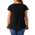 thumbnail image 4 of DARING DIVA Women's Plus Swiss Dots Notched Neck Ruffle Sleeve Top 1X Black, 4 of 6