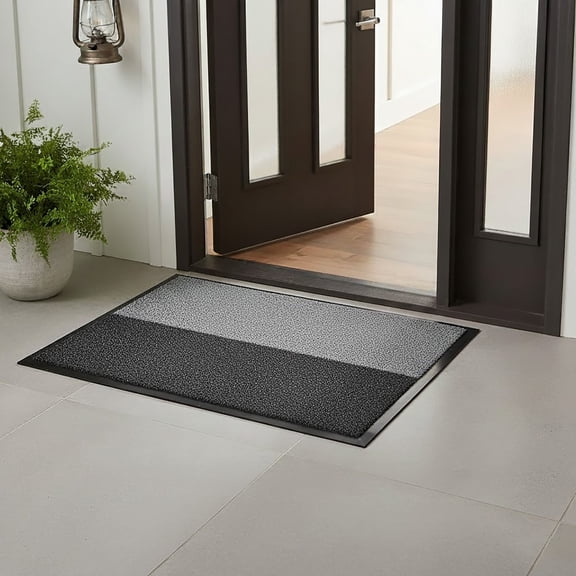 Evideco Magic Doormat 19.75x27.5 Inches - Indoor Outdoor Welcome Mat - Ultra-Thin Anti-Slip Machine Washable, Traps Dirt and Moisture - Gray Black Hallway or Front Door Mat