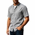 thumbnail image 4 of Men's Linen Shirts Short Sleeve Casual Summer Beach Button Down Shirt for Men Size 3XL Gray, 4 of 7