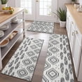 thumbnail image 2 of Gray Ethnic Feather Pattern Kitchen Rugs Sets Of 3,Kitchen Runner Rugs Non Skid Washable,Decorative Kitchen Floor Mats for Kitchen,Sink,Laundry,17"x30"+ 17"x47" + 17"x59", 2 of 6
