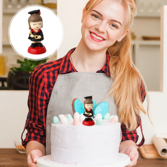 HOOWIFFY Grad Party Decoration Red Resin Cake Ornaments Chic 1Pack