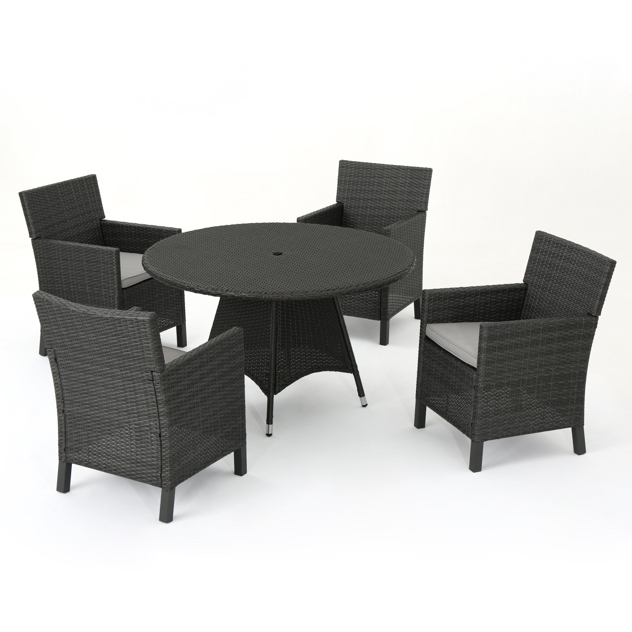 Noble House 5-Piece Wicker Weatherproof Dining Furniture Sets Grey