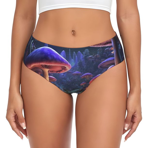 Fotbe Jungle Path Glowing Mushrooms Calzones Estampados para Mujer – Ropa Interior de Algodón, Cómoda, Suave y Elástica-3X-Large