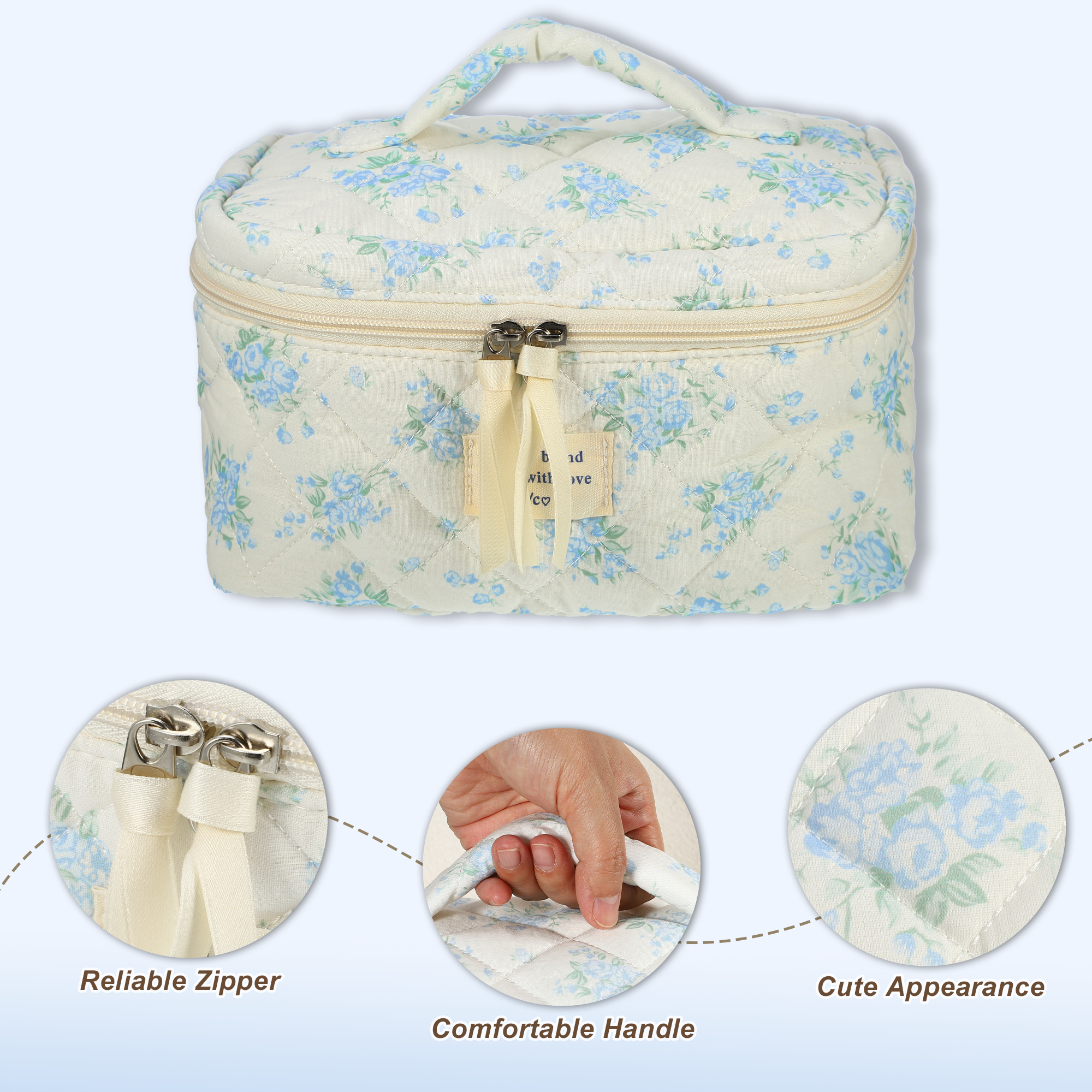 Unique Bargains 2pcs Quilted Makeup BagLarge Capacity White