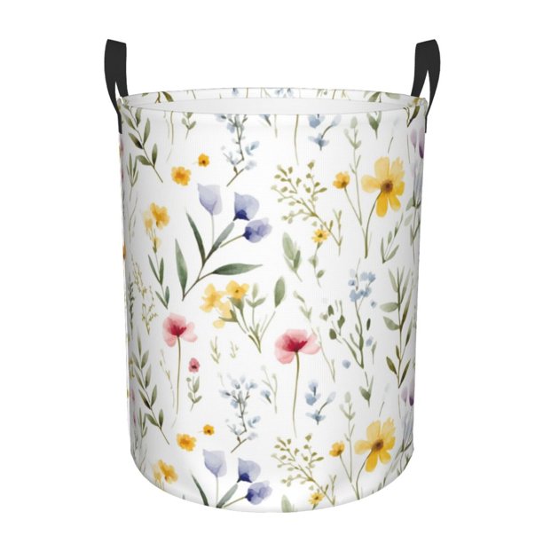 Balery Watercolor Floral A Cesta de ropa redonda con asas, impermeable, independiente, para ropa, juguetes, dormitorio y familia-Medium