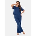 thumbnail image 3 of Fruit of the Loom Women's Soft and Breathable Short Sleeve Boxy Top and Wide Leg Pajama Set, Sizes S-4X, 3 of 14