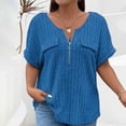 thumbnail image 2 of NAFUU Females Blouse Plus Size Short Sleeve Zipper V-Neck Solid Color Tunic Summer Going Out Tops For Women, 2 of 5