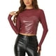 thumbnail image 1 of INSPIRAR CHIC Top para Mujer de Cuero Sintético de Manga Larga de Malla Transparente Corsé S Rojo Vino, 1 of 6
