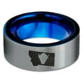 thumbnail image 2 of Tungsten Montana The Treasure State Bison Band Ring 8mm Men Women Comfort Fit Blue Flat Cut Brushed Gray Polished, 2 of 4