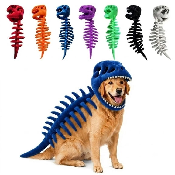 Pet Dinosaur Costume Dinosaur Skeleton Halloween Clothing for Dogs Cats, Soft Plush Pet Outfit, Funny Dinosaur Role Play Costume, Comfortable Dress Up Apparel,Dark Blue