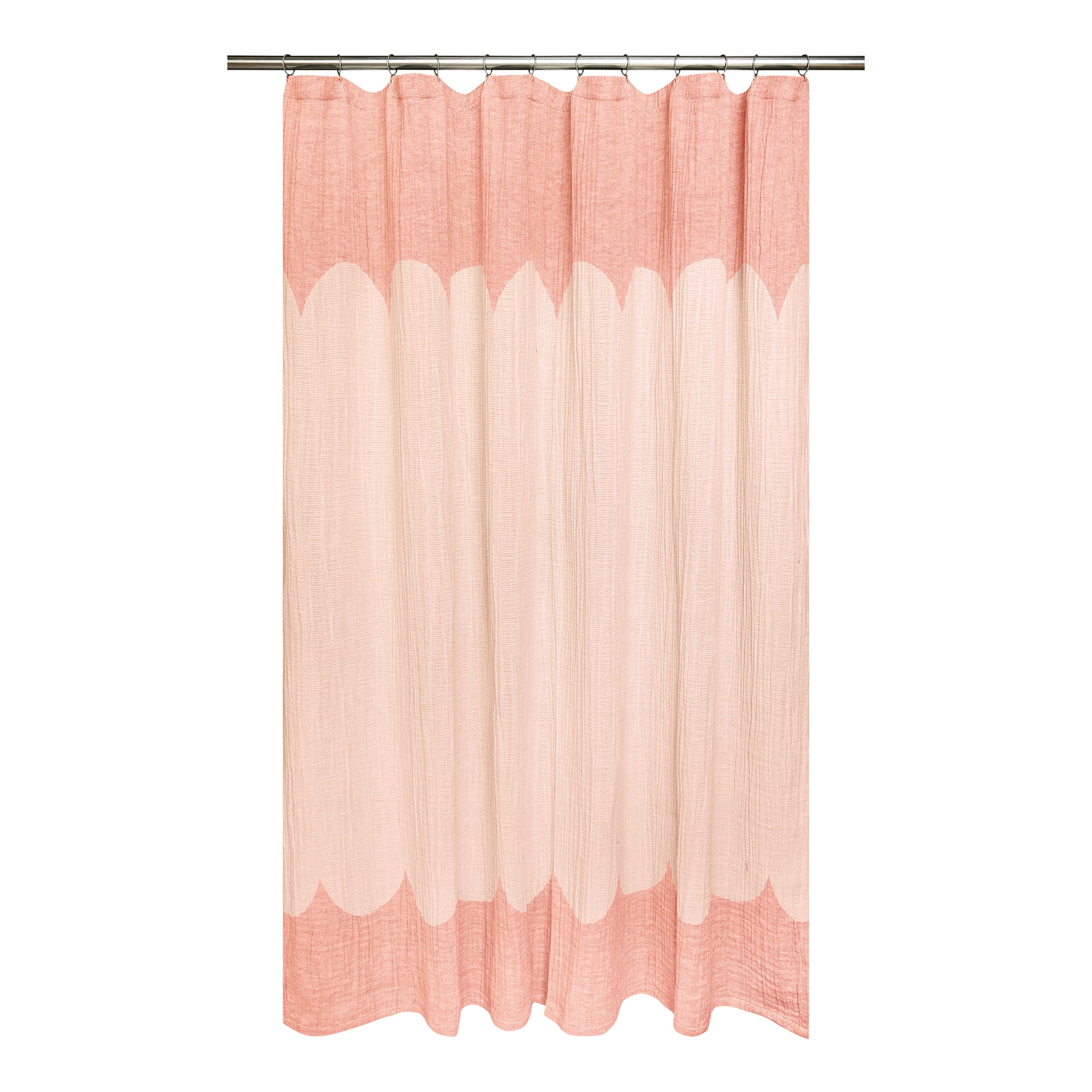 Beautiful by Drew Barrymore Rose Pink Scallop Gauze Shower Curtain, 100% Cotton, 72 in x 72 in