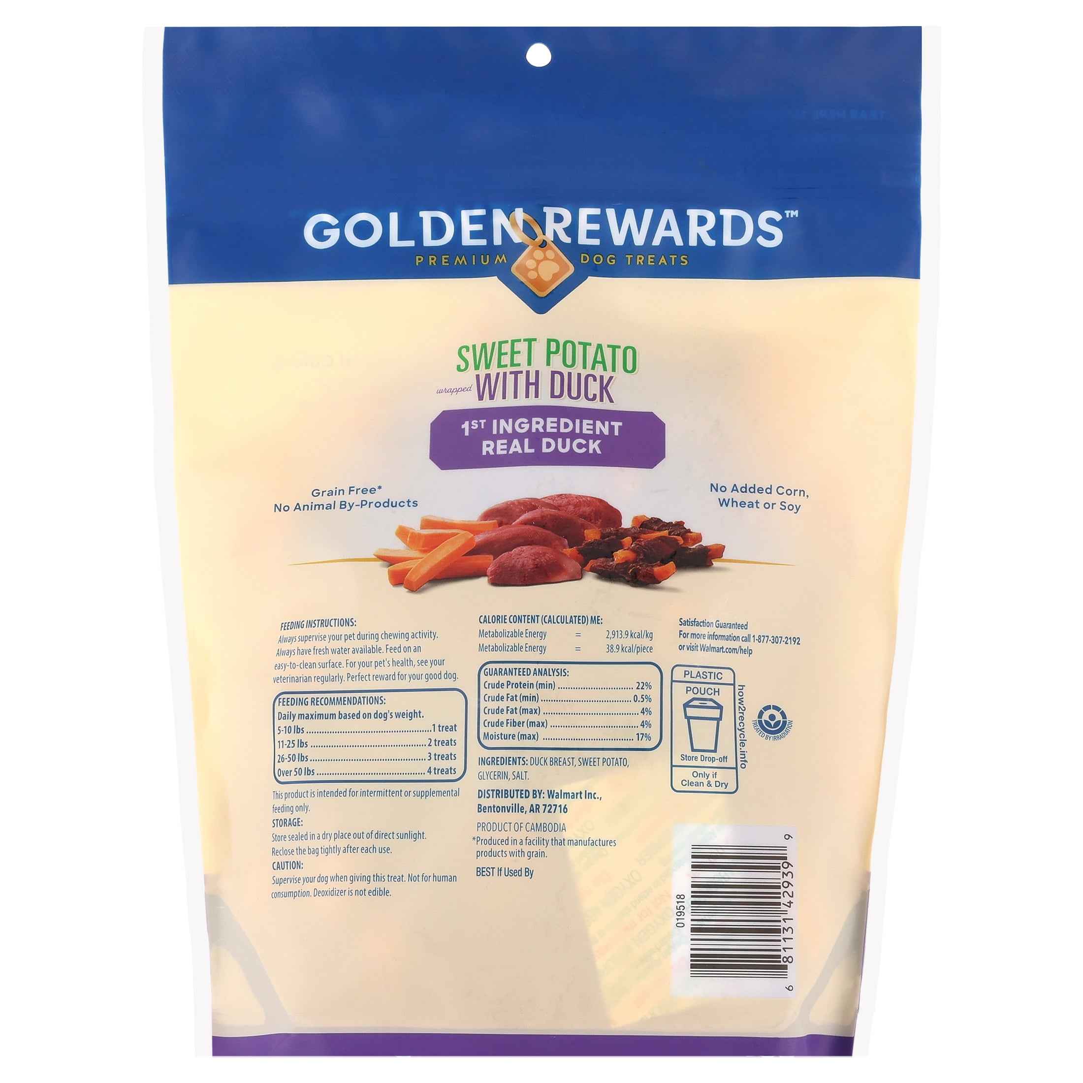 (24 pack) Golden Rewards Sweet Potato Wrapped with Duck Premium Treats for Dogs, 16 oz Bag