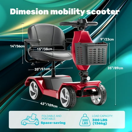 Edcsi Foldable Travel Motorized Scooter & Powered Electric Wheelchair - 4 Wheel Lightweight Mobility Scooter with Seat for Adults/Seniors