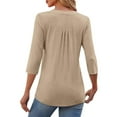 thumbnail image 5 of MIXUE Womens Summer Tops Summer Solid Color V Neck Ruffle Long Sleeve Casual T Shirts Sportwear,Brown,XXL, 5 of 5