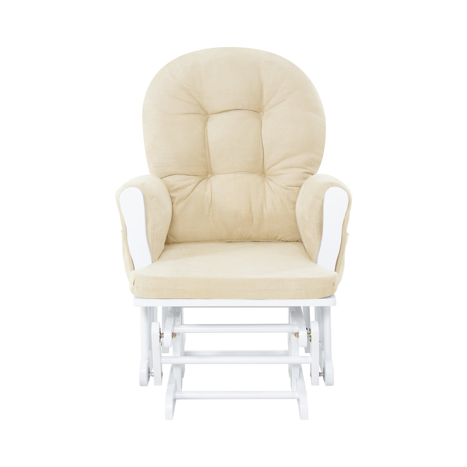 Nursery Glider & Ottoman Sets, Reclining Swivel Glider Rocker with Ottoman, Nursery Rocking Chair for Baby Room, Upholstered Nursery Recliner Glider with Ottoman, Padded Arms - Cream, White