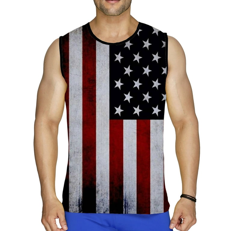 Men's Sleeveless Workout Shirts,American Flag Muscle T-Shirt for Men Big  and Tall Beach Graphic Tee Tank Tops 