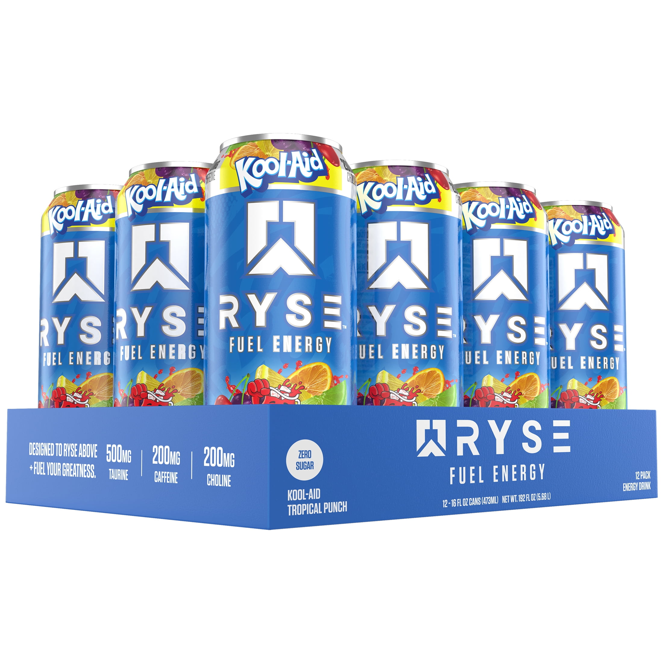 (2 pack) RYSE UP Supplements, Fuel Energy Drink, Kool Aid Tropical Punch, 16 Fluid Ounces