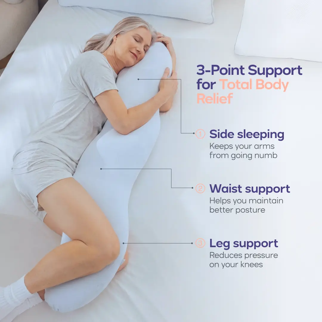 Mellow Sleep | BodyAlign Pillow - Full Body Ergonomic Support Pillow for Back, Belly, Hips & Legs, Cooling Side Sleeper Pillow for Pregnancy, Maternity & Body Pain Relief