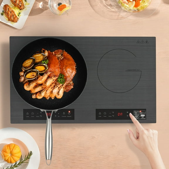 Modern Portable Induction Cooktop Countertop Dual Cooker Burner Stove Hot Plate for Home Kitchen, Flat