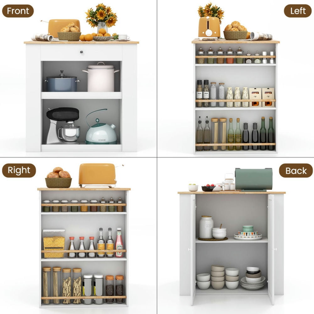Finihen Rolling Storage Cabinet Cart, Kitchen Island Cart, Modern Kitchen Island with Rubber Wood Countertop and Storage, for Kitchen, Dining Room, White Finihen Rolling Storage Cabinet Cart, Kitchen Island Cart, Modern Kitchen Island with Rubber Wood Countertop and Storage, for Kitchen, Dining Room, White